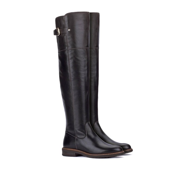 NEW PIKOLINOS Aldaya Musketeer Tall Black Leather Knee-High Boots - Size: EU 36 - Picture 1 of 9